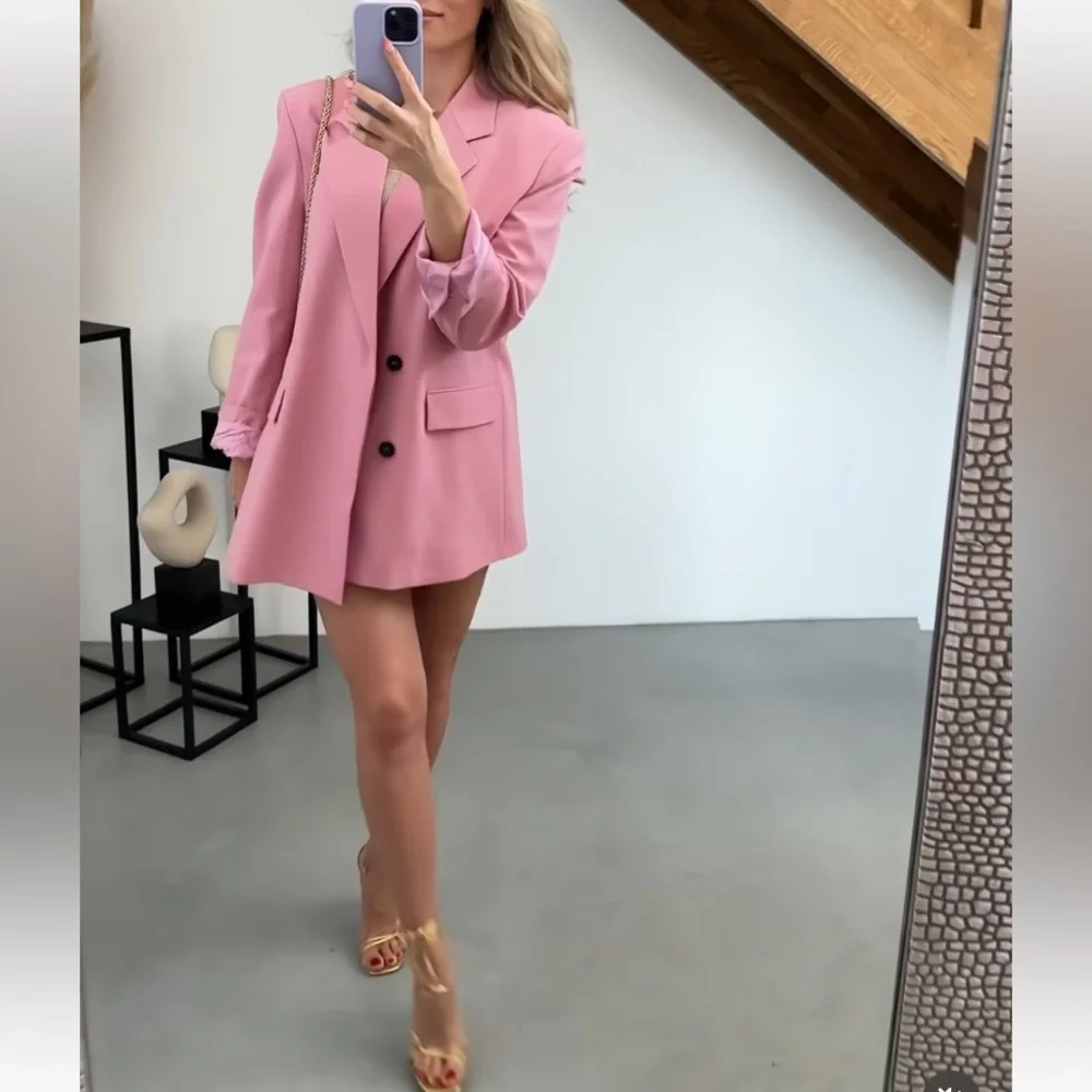 ZARA limited edition oversized double breasted pink blazer blogger favorite - Picture 9 of 14